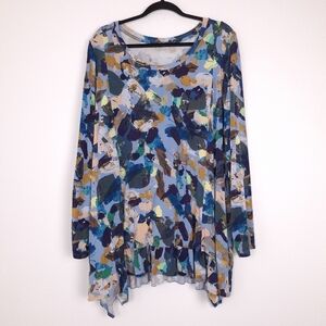 Logo by Lori Goldstein tunic top paint print artsy long sleeve handkerchief hem